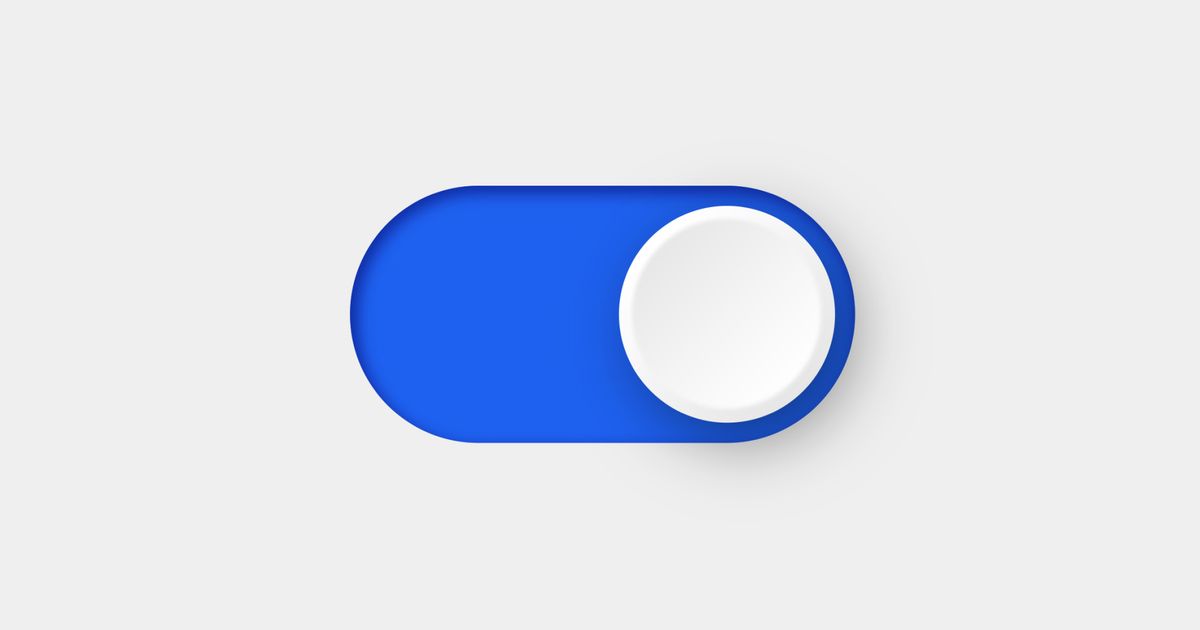 Blue rounded toggle switch with a white circular slider on the right over a light gray background, illustrating an enabled state and the concept of product activation and feature enablement in UX.