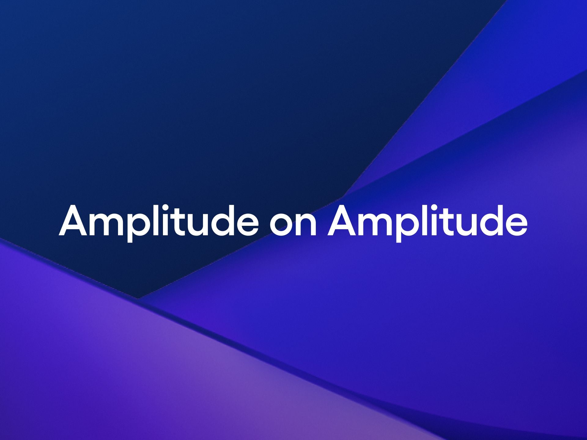 Abstract blue and purple geometric background with a white sans-serif headline reading Amplitude on Amplitude, used as a blog header introducing a product analytics series.