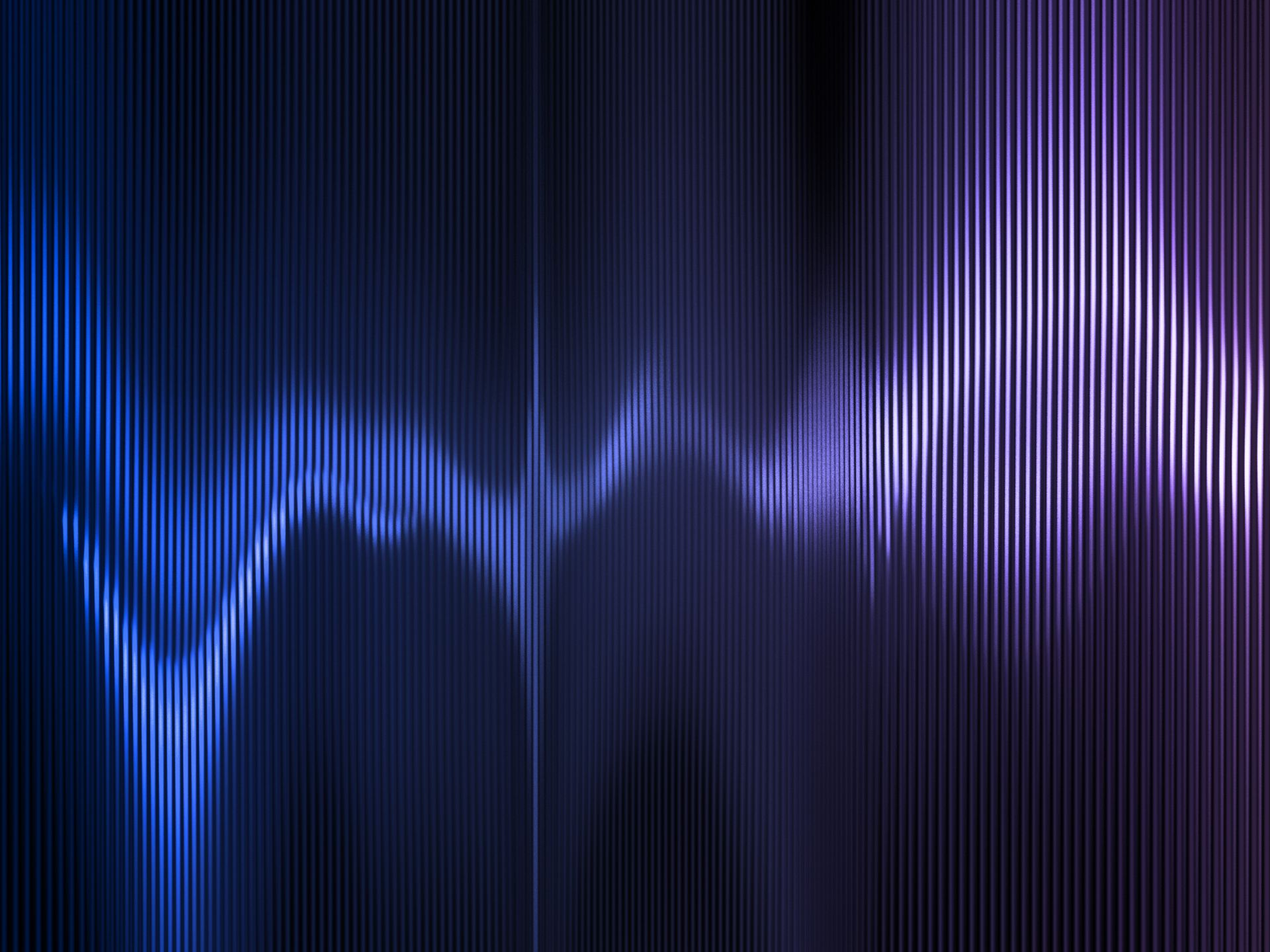 Abstract blue-to-purple gradient waveform glowing across tight vertical lines, suggesting a flowing data signal and algorithmic patterns on a dark background with a modern tech aesthetic.
