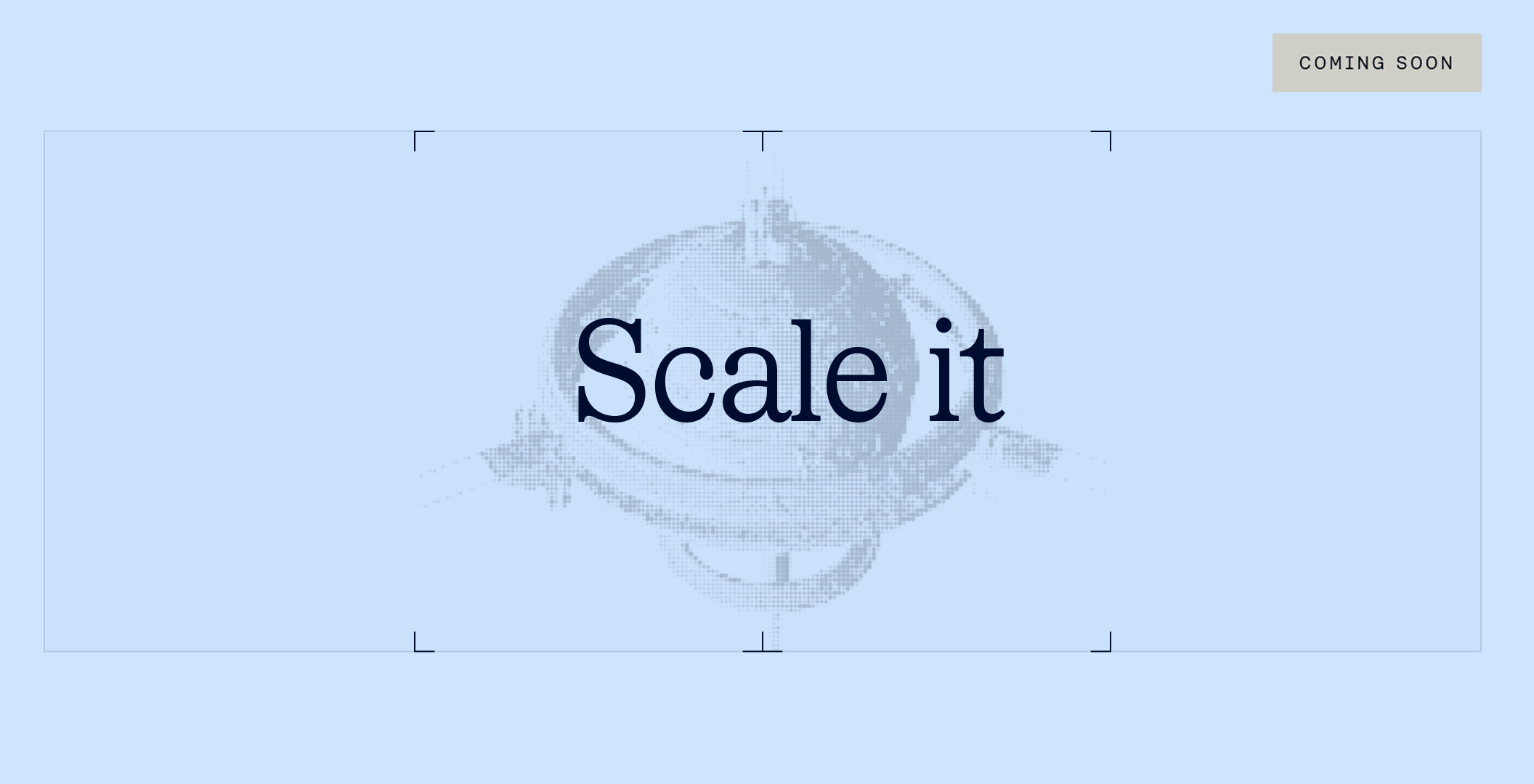 Minimal blue banner for Introducing the Sales Agent Blueprint with a bold 'Scale it' headline, abstract halftone device graphic, subtle crop marks, and a 'Coming Soon' badge in the upper-right corner.